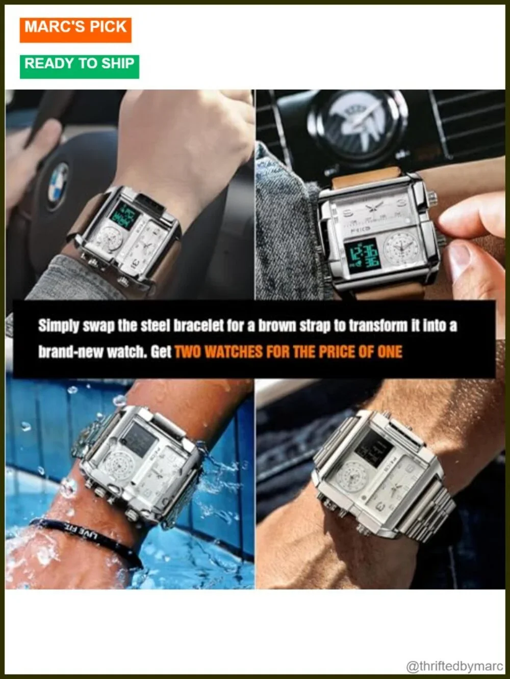 Multifunction Square Chronograph Men's Watch Leather Strap Quartz Alarm Calendar